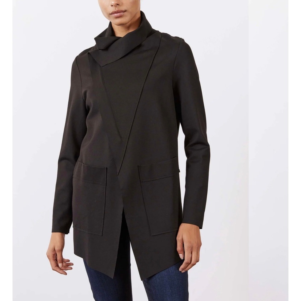 RUTI The Foundation Jacket Black Asymmetrical Zip Convertible Collar Coat S/M